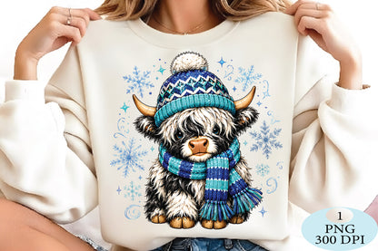 Cute Highland Cow Christmas Winter PNG
