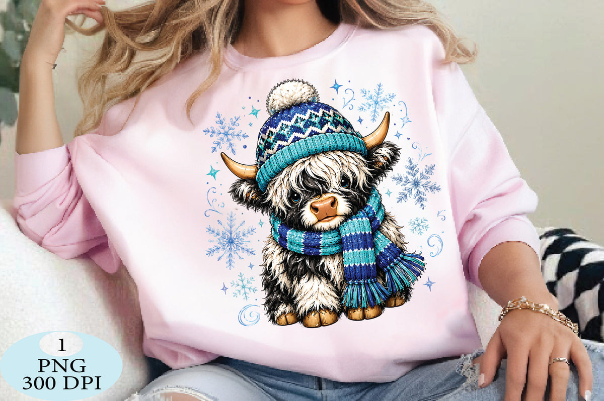 Cute Highland Cow Christmas Winter PNG