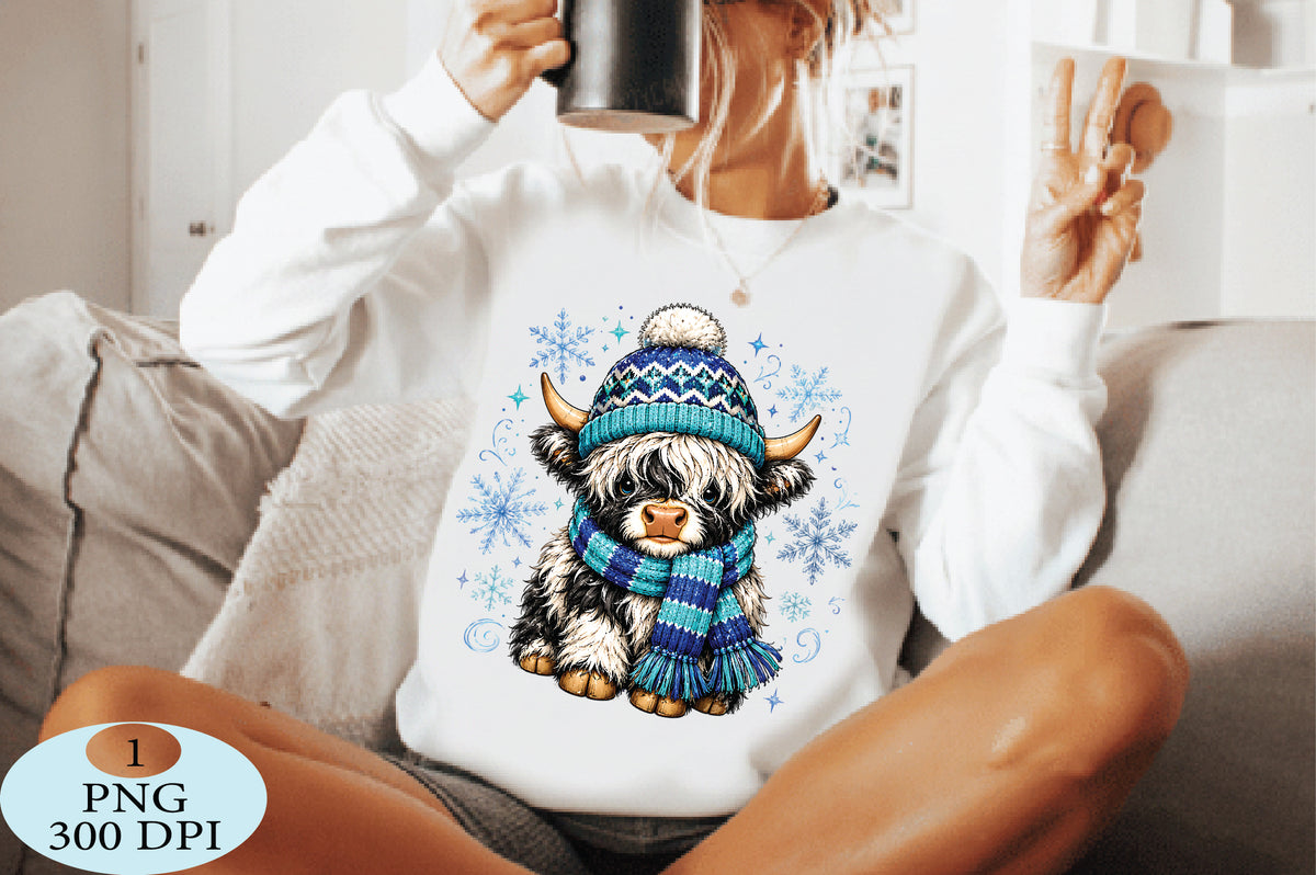 Cute Highland Cow Christmas Winter PNG