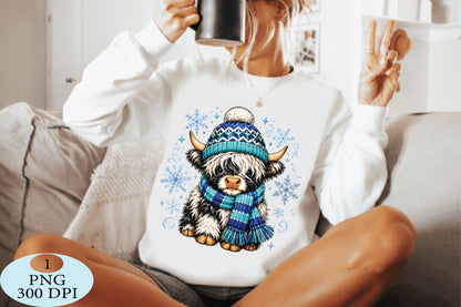 Cute Highland Cow Christmas Winter PNG
