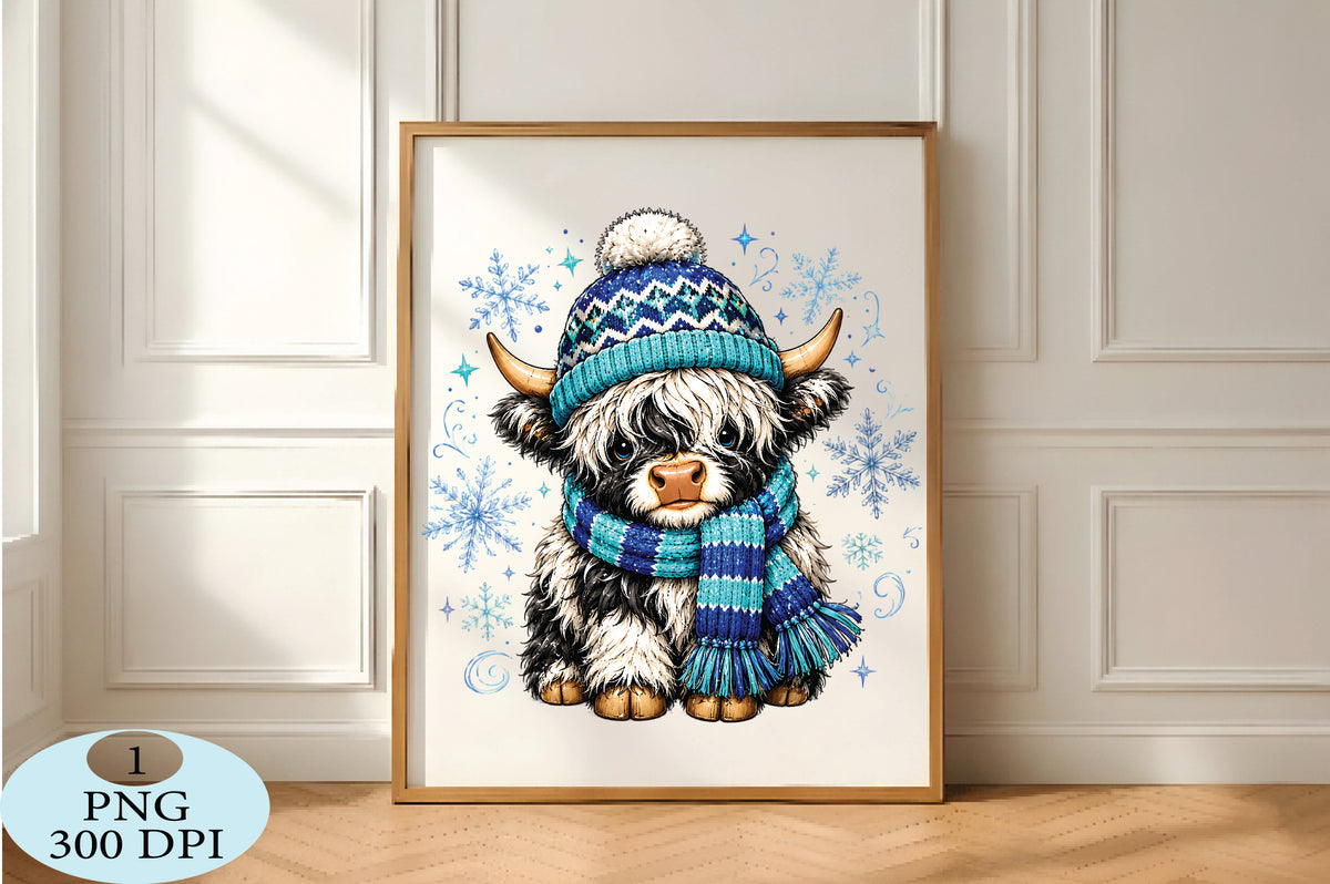 Cute Highland Cow Christmas Winter PNG