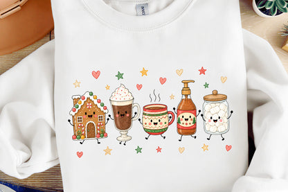 Cute Christmas Doodle Characters PNG, Holiday Cocoa Gingerbread Sublimation Design