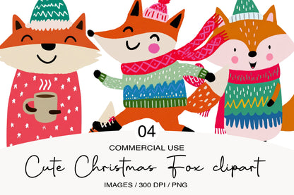 Cute Christmas Fox Clipart PNG