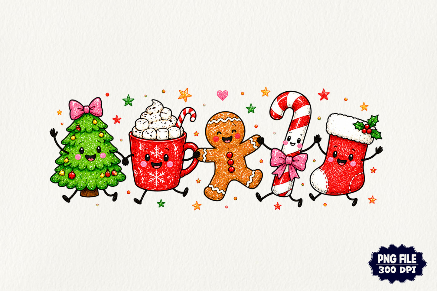 Cute Christmas Funny Doodle PNG Christmas Characters Sublimation