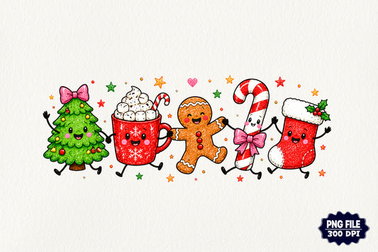 Cute Christmas Funny Doodle PNG Christmas Characters Sublimation