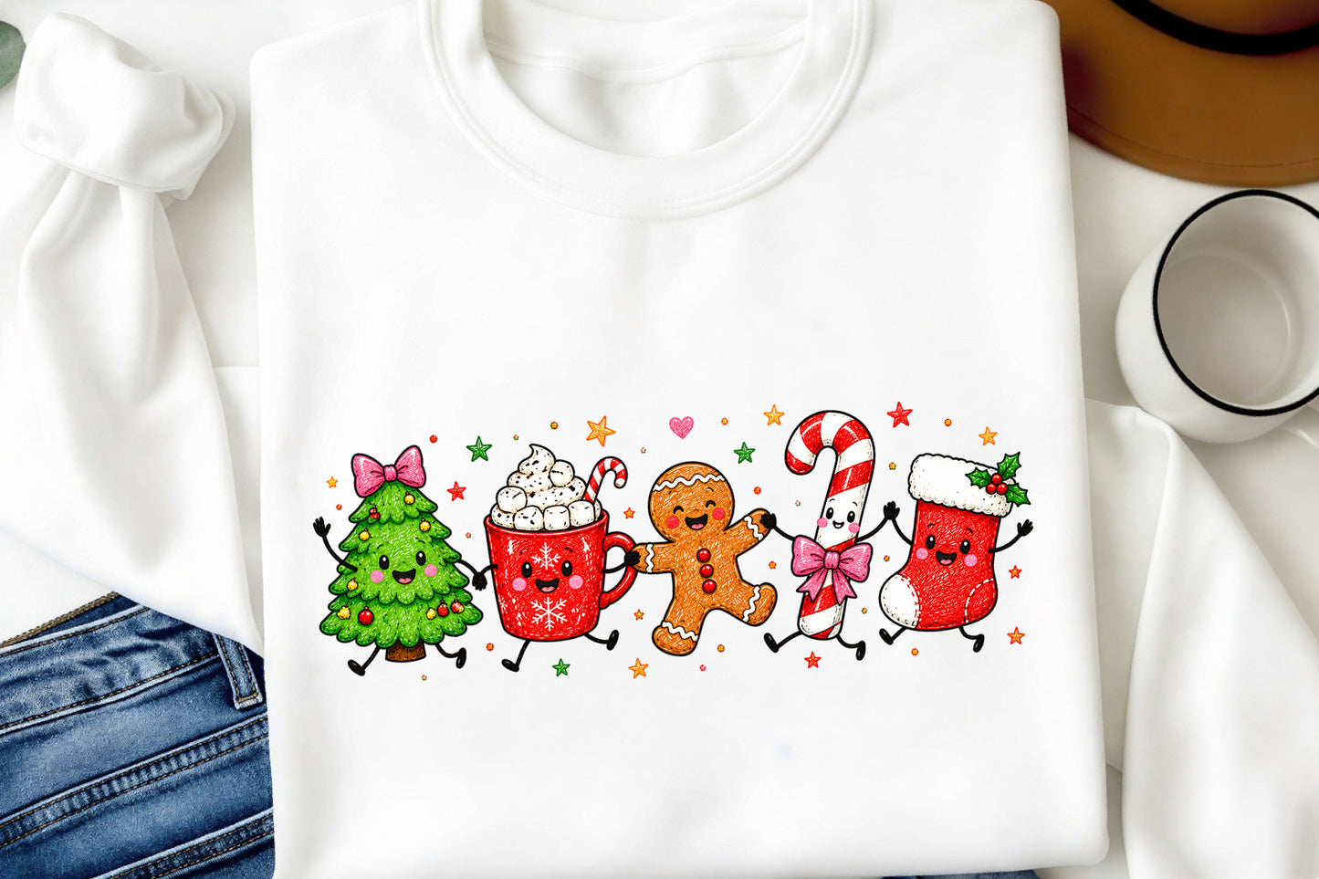 Cute Christmas Funny Doodle PNG Christmas Characters Sublimation
