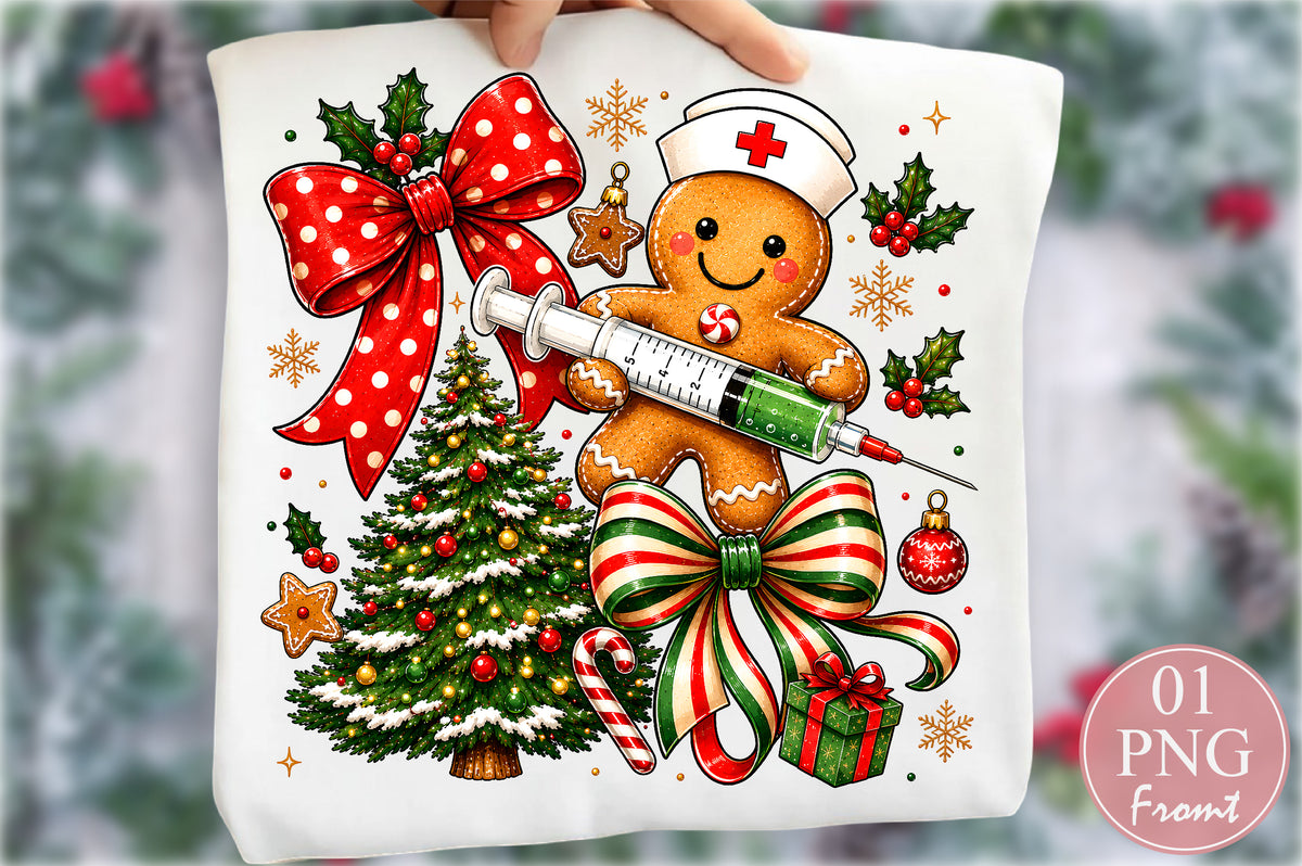 Cute Christmas Gingerbread Nurse PNG Holiday Medical Design