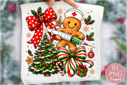 Cute Christmas Gingerbread Nurse PNG Holiday Medical Design