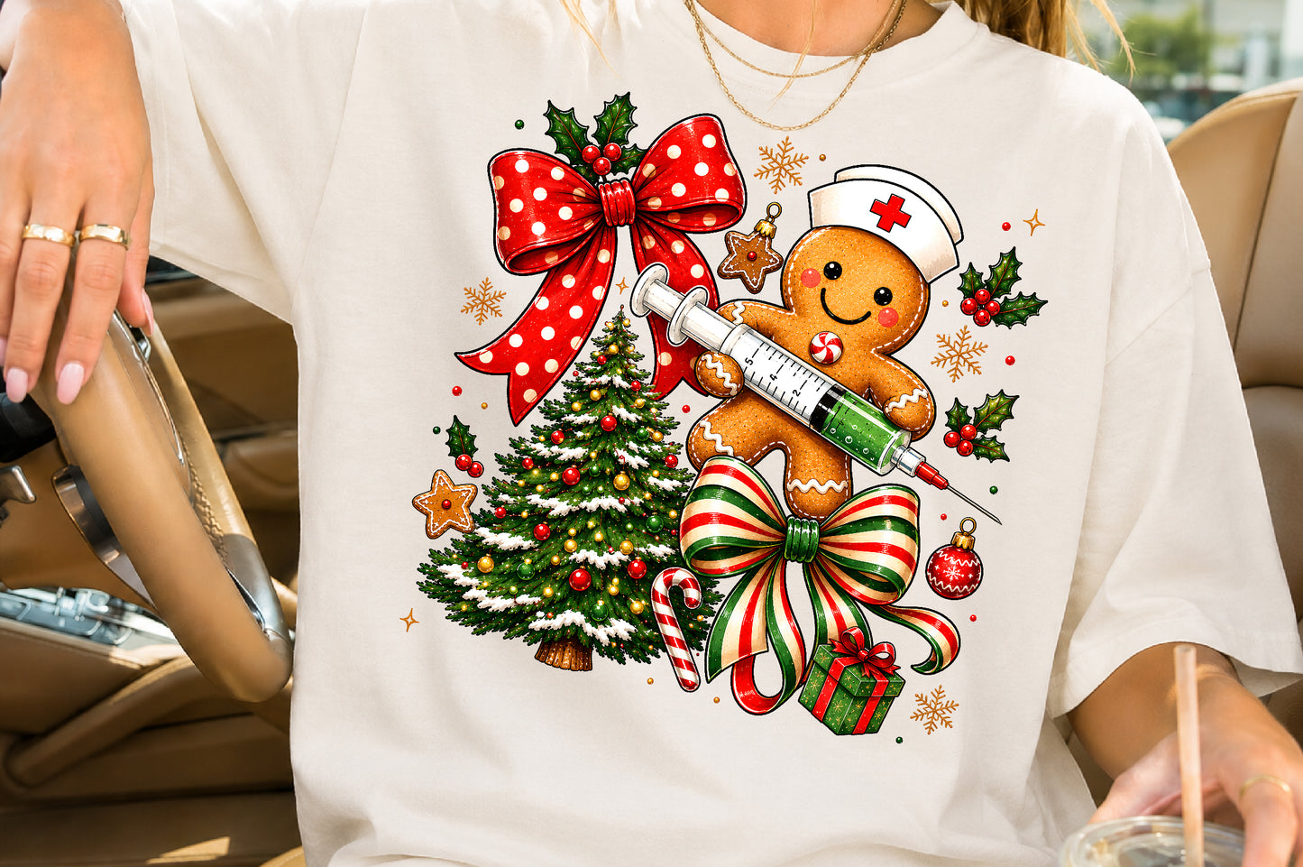 Cute Christmas Gingerbread Nurse PNG Holiday Medical Design