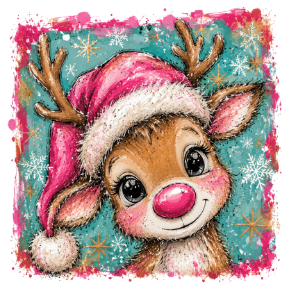 Cute Christmas Reindeer Girl Pink Santa Hat Christmas PNG