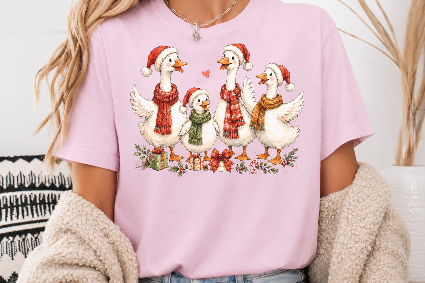 Cute Christmas Goose Family PNG Winter Holiday Sublimation Design