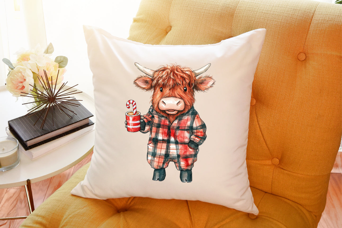 Cute Christmas Highland Cow Clipart PNG Bundle Commercial Use