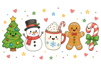 Cute Christmas Kawaii PNG Bundle, Hand Drawn Holiday Baking & Winter Sublimation Designs