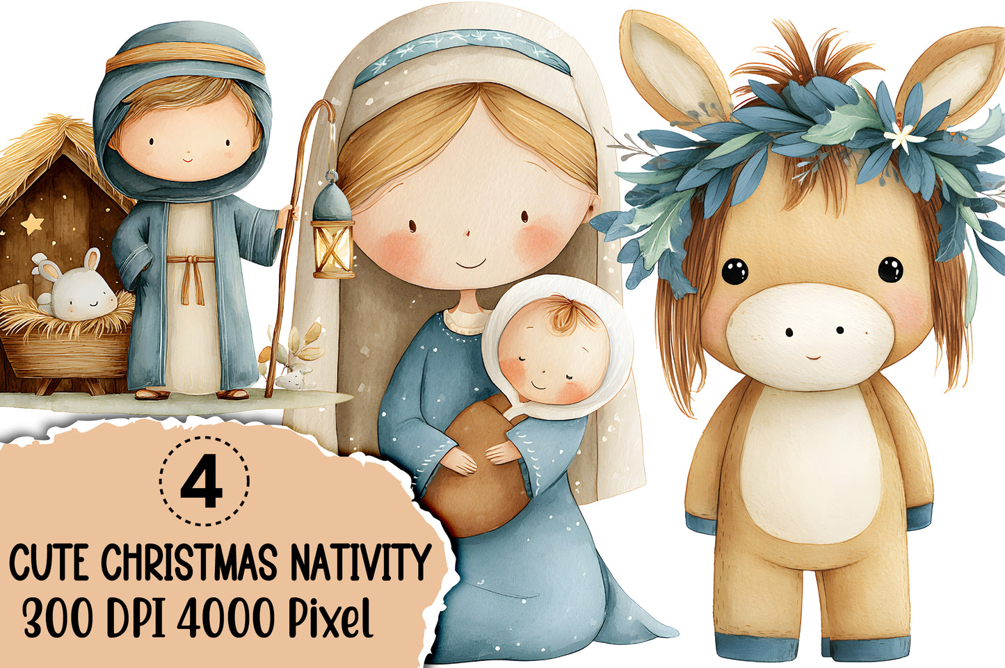 Cute Christmas Nativity Clipart PNG – Religious Christmas Designs