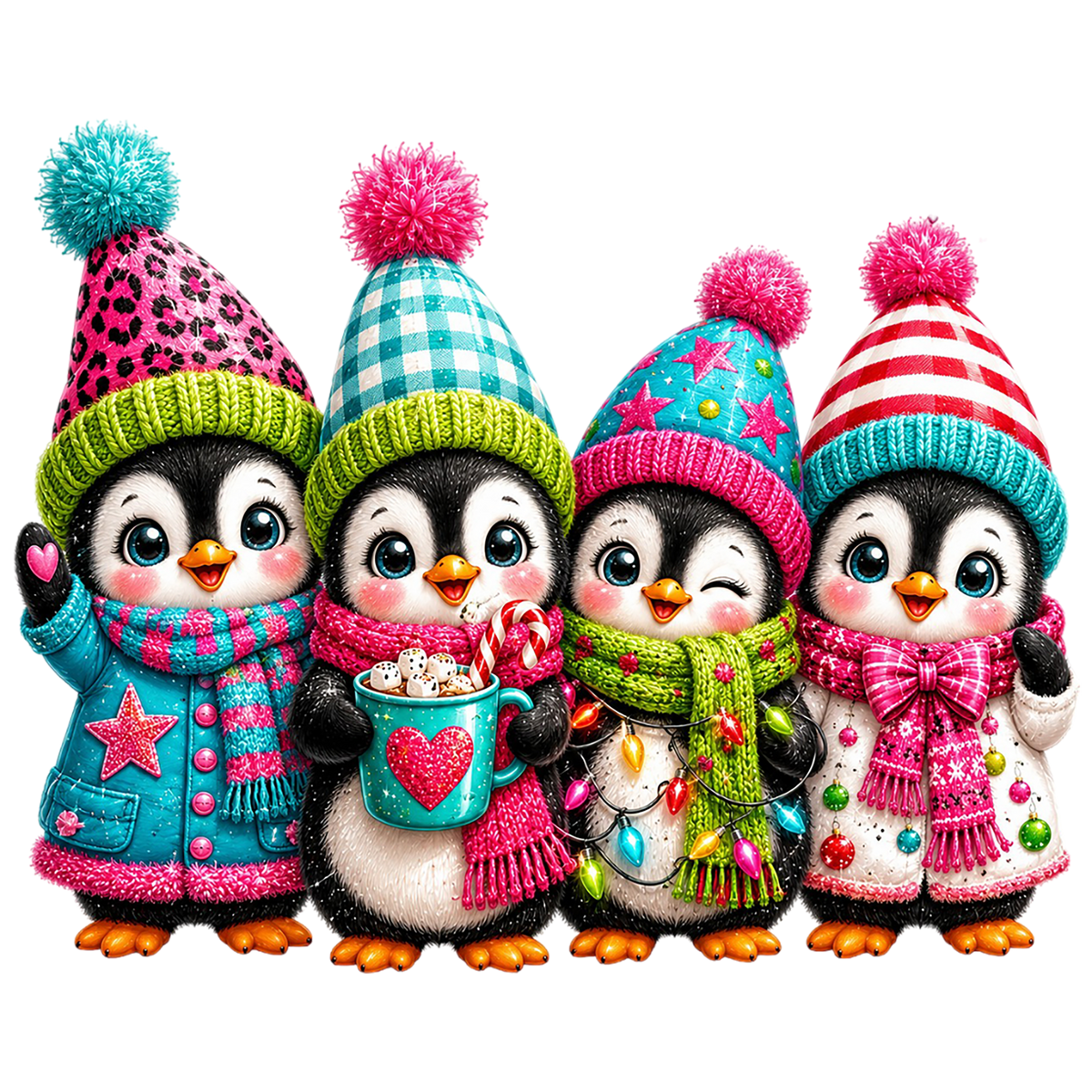 Cute Christmas Penguin Family PNG