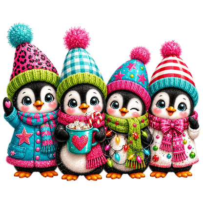 Cute Christmas Penguin Family PNG