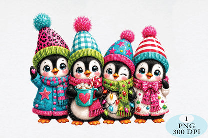 Cute Christmas Penguin Family PNG