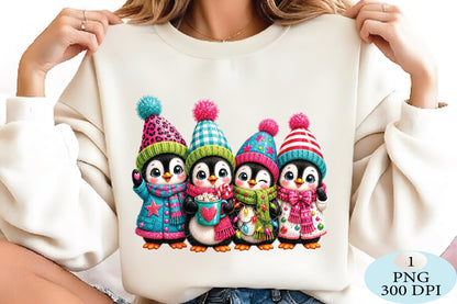 Cute Christmas Penguin Family PNG