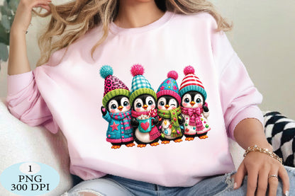 Cute Christmas Penguin Family PNG