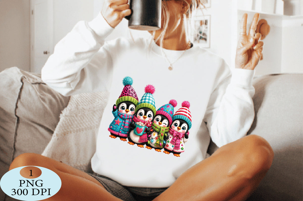 Cute Christmas Penguin Family PNG
