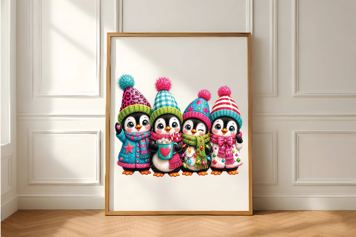 Cute Christmas Penguin Family PNG