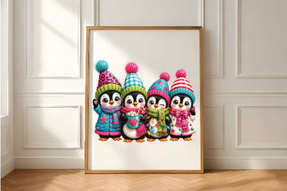 Cute Christmas Penguin Family PNG