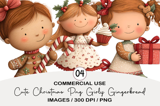 Cute Christmas Girly Gingerbread Clipart PNG