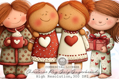 Cute Christmas Girly Gingerbread Clipart PNG Bundle Commercial Use