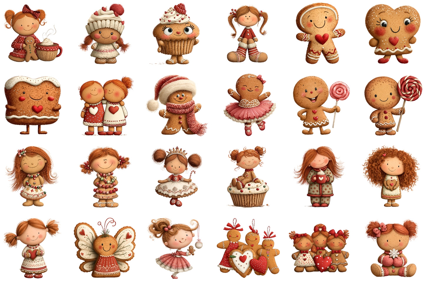Cute Christmas Girly Gingerbread Clipart PNG Bundle Commercial Use