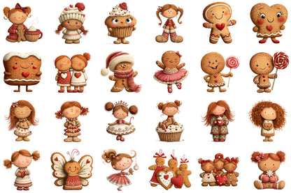Cute Christmas Girly Gingerbread Clipart PNG Bundle Commercial Use