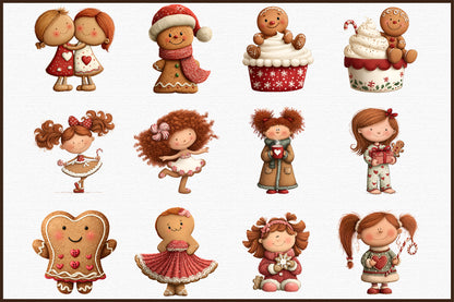 Cute Christmas Girly Gingerbread Clipart PNG Bundle Commercial Use