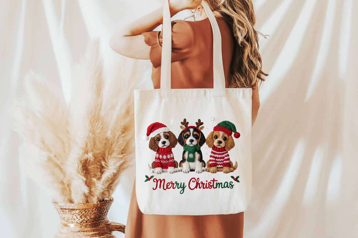 Cute Crochet Christmas Puppies PNG Sublimation