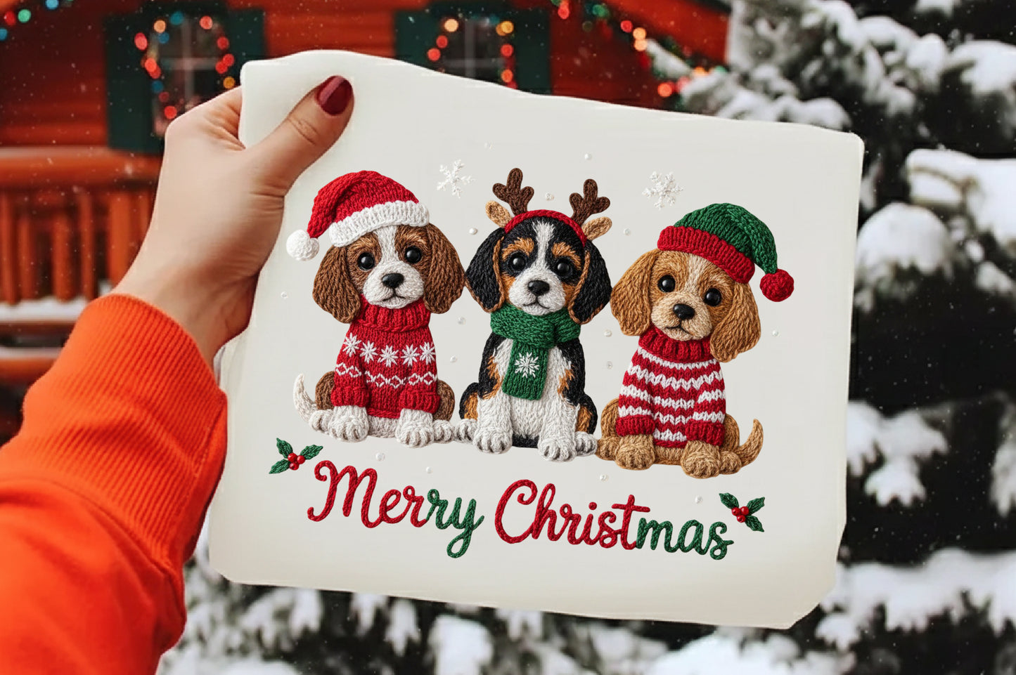 Cute Crochet Christmas Puppies PNG Sublimation