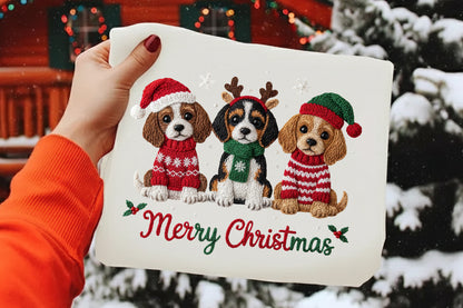 Cute Crochet Christmas Puppies PNG Sublimation