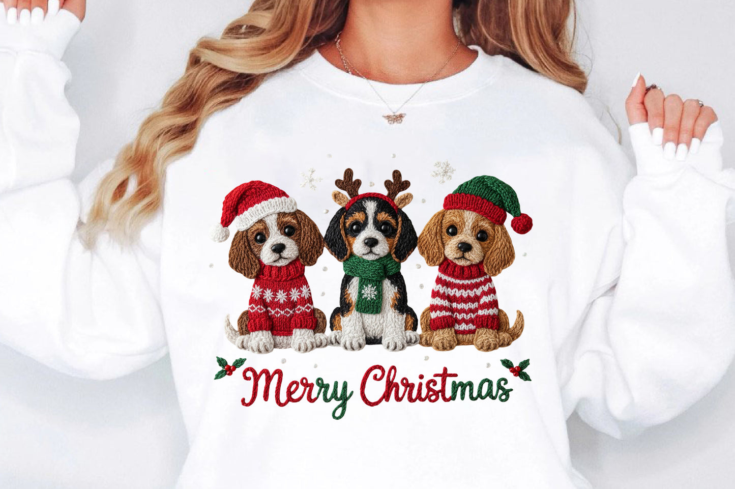 Cute Crochet Christmas Puppies PNG Sublimation