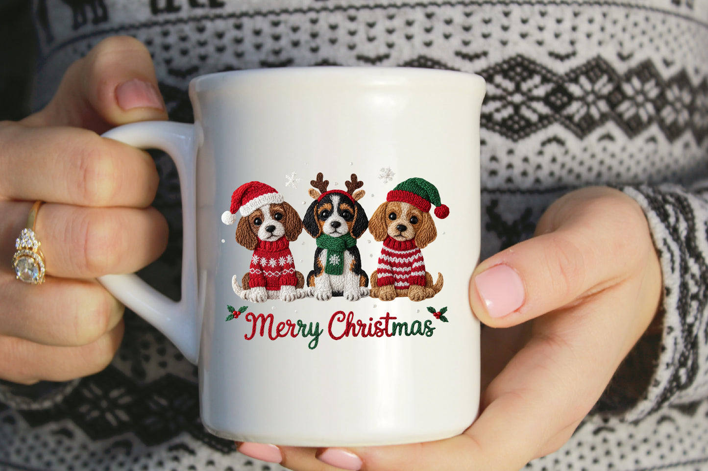 Cute Crochet Christmas Puppies PNG Sublimation