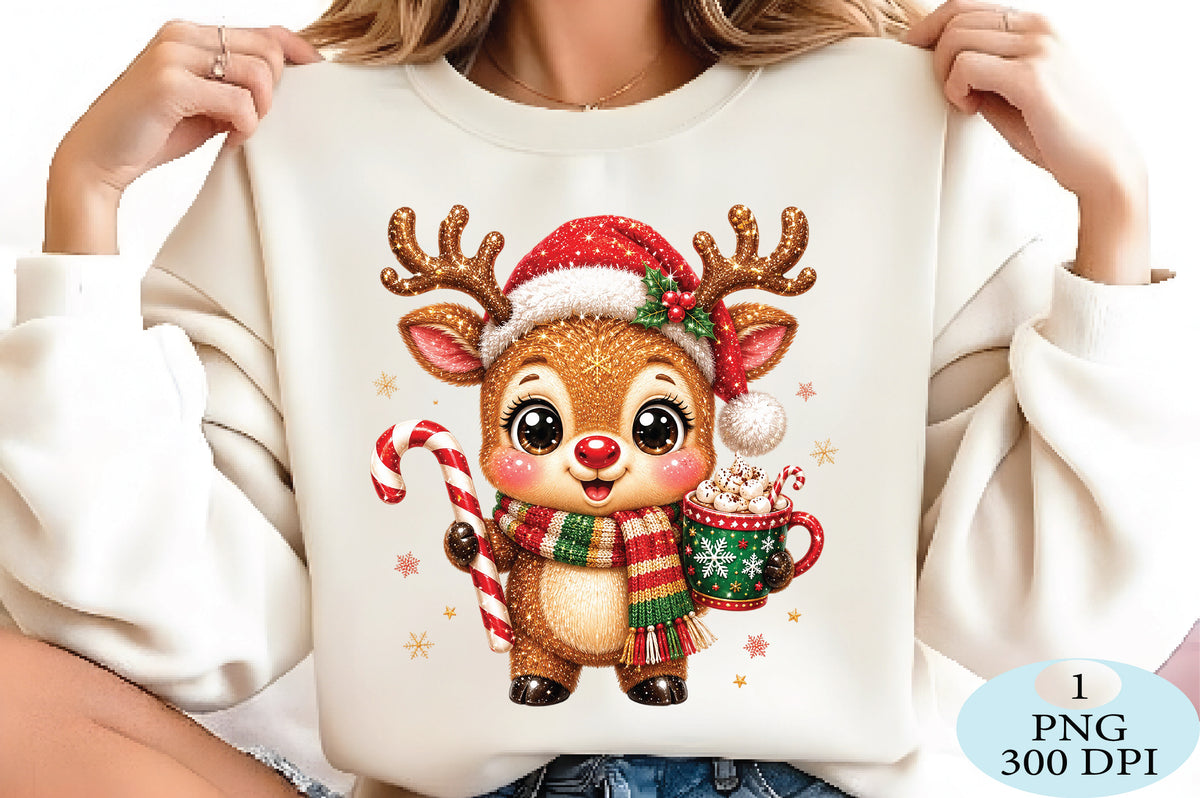 Cute Christmas Reindeer Candy Cane PNG