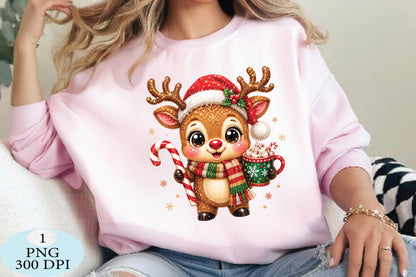 Cute Christmas Reindeer Candy Cane PNG