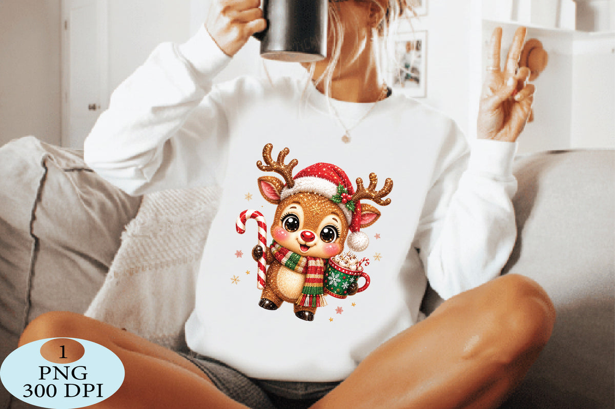 Cute Christmas Reindeer Candy Cane PNG