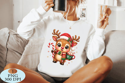 Cute Christmas Reindeer Candy Cane PNG