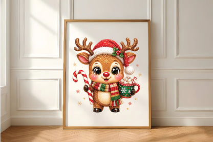 Cute Christmas Reindeer Candy Cane PNG