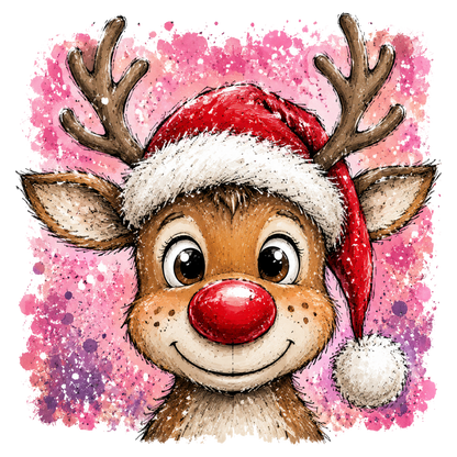 Cute Christmas Reindeer Santa Hat Pink Christmas PNG