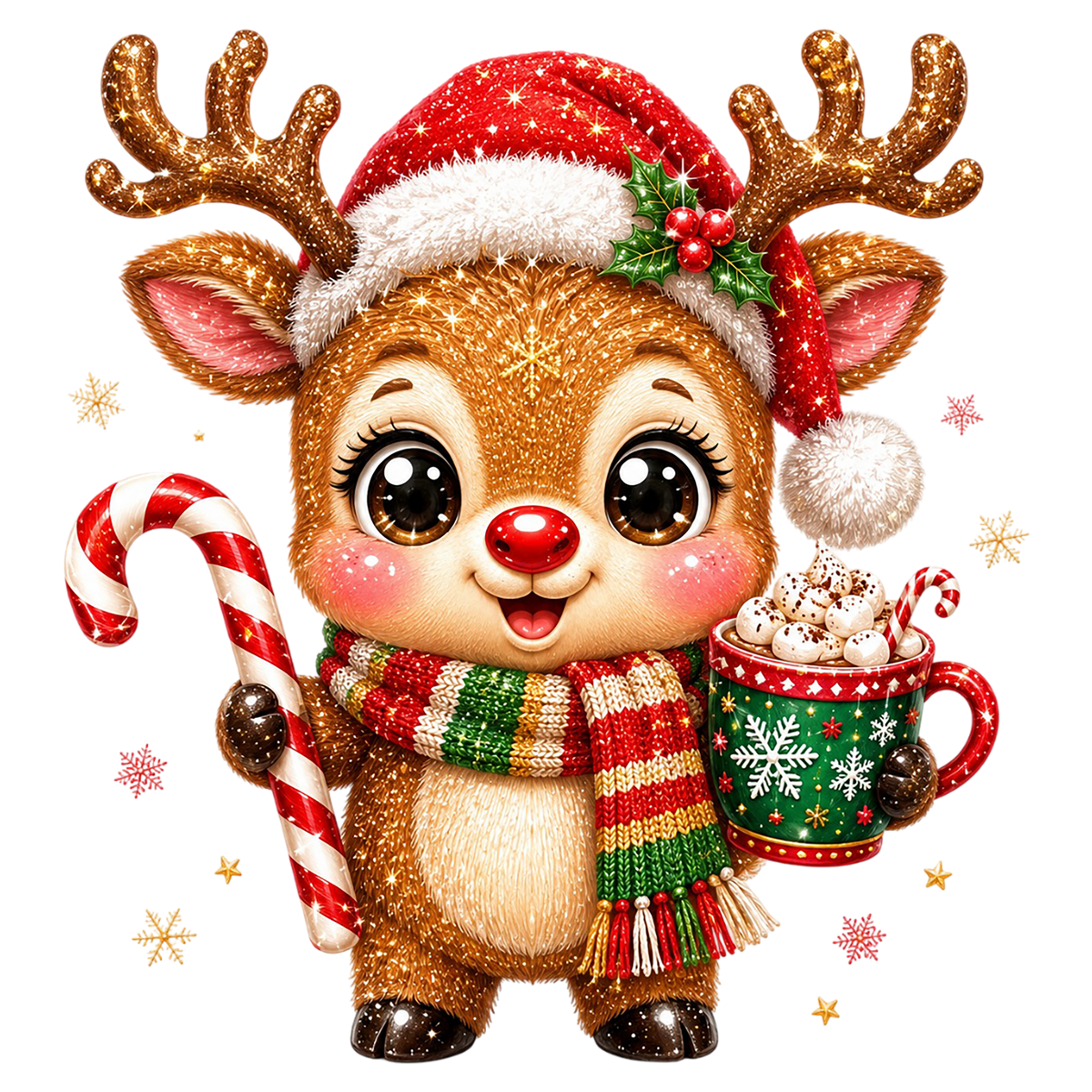 Cute Christmas Reindeer Candy Cane PNG