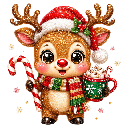 Cute Christmas Reindeer Candy Cane PNG