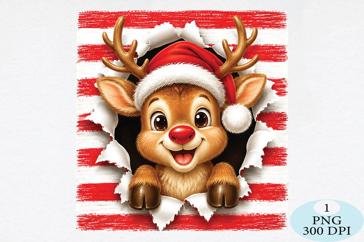 Cute Christmas Reindeer Santa PNG