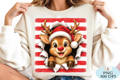 Cute Christmas Reindeer Santa PNG