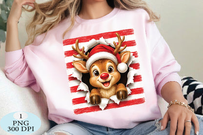 Cute Christmas Reindeer Santa PNG