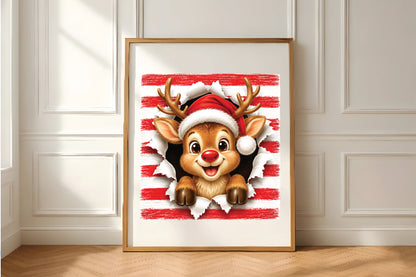 Cute Christmas Reindeer Santa PNG