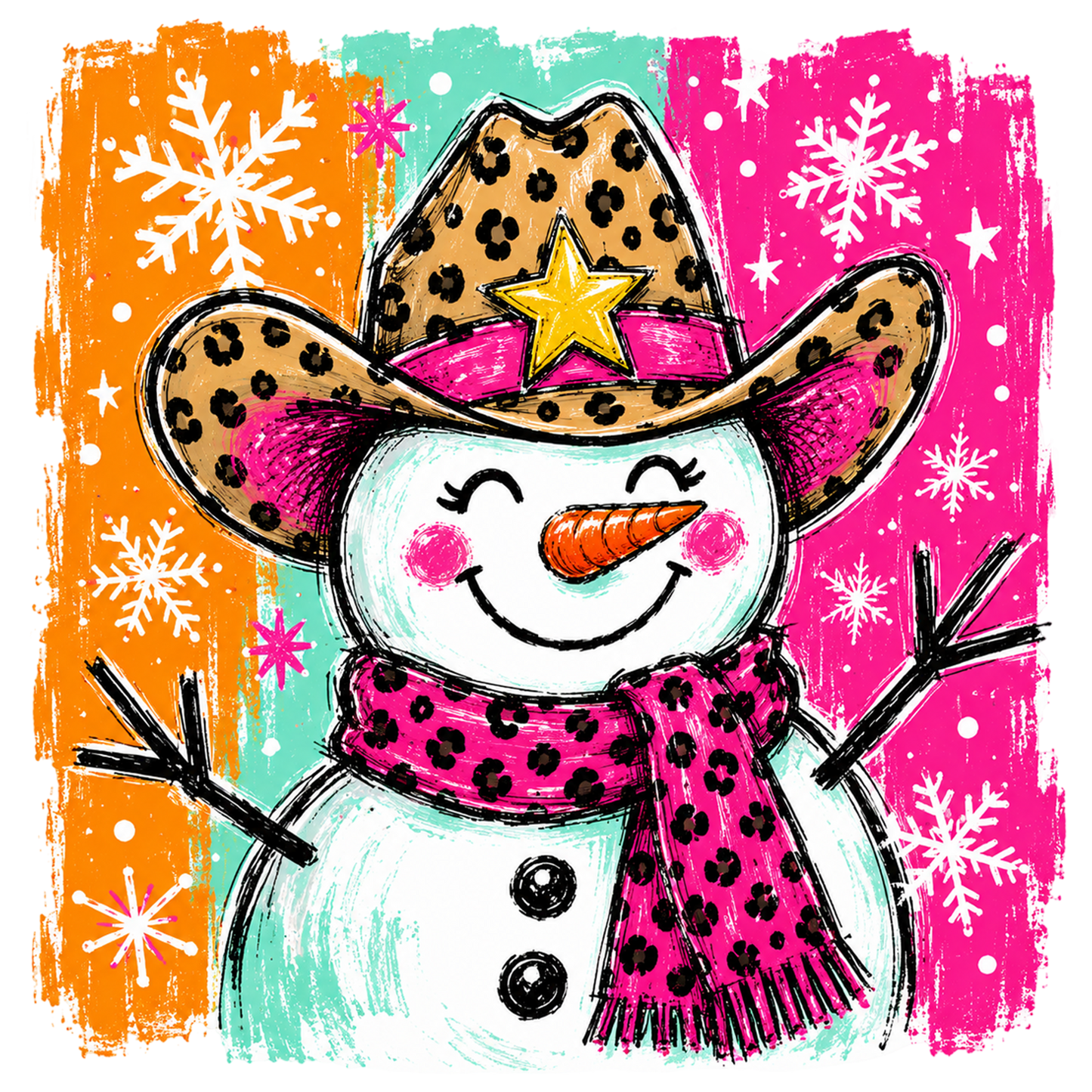 Cute Christmas Snowman PNG, Leopard Print Snowman Holiday Sublimation Design