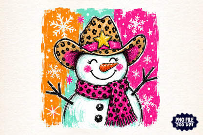 Cute Christmas Snowman PNG, Leopard Print Snowman Holiday Sublimation Design